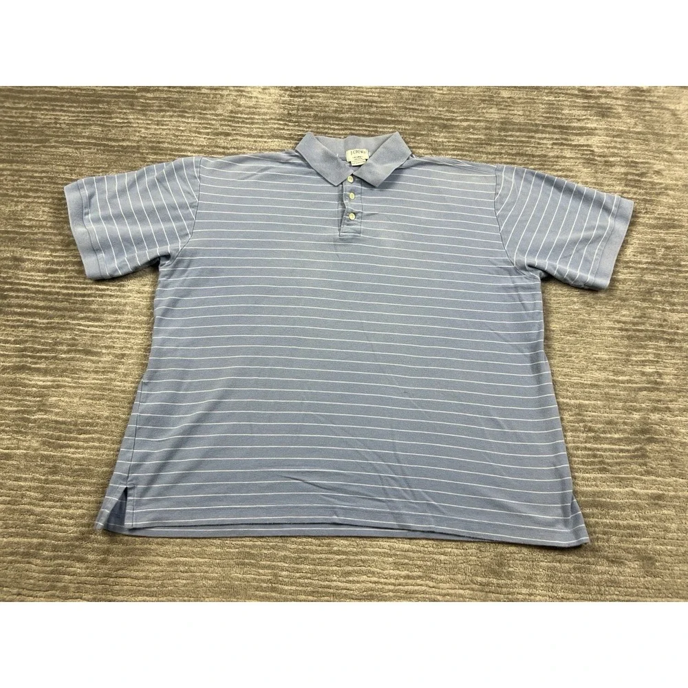 J‎ Crew Shirt Mens XL Blue Striped 100% Cotton Short Sleeve Polo Casual